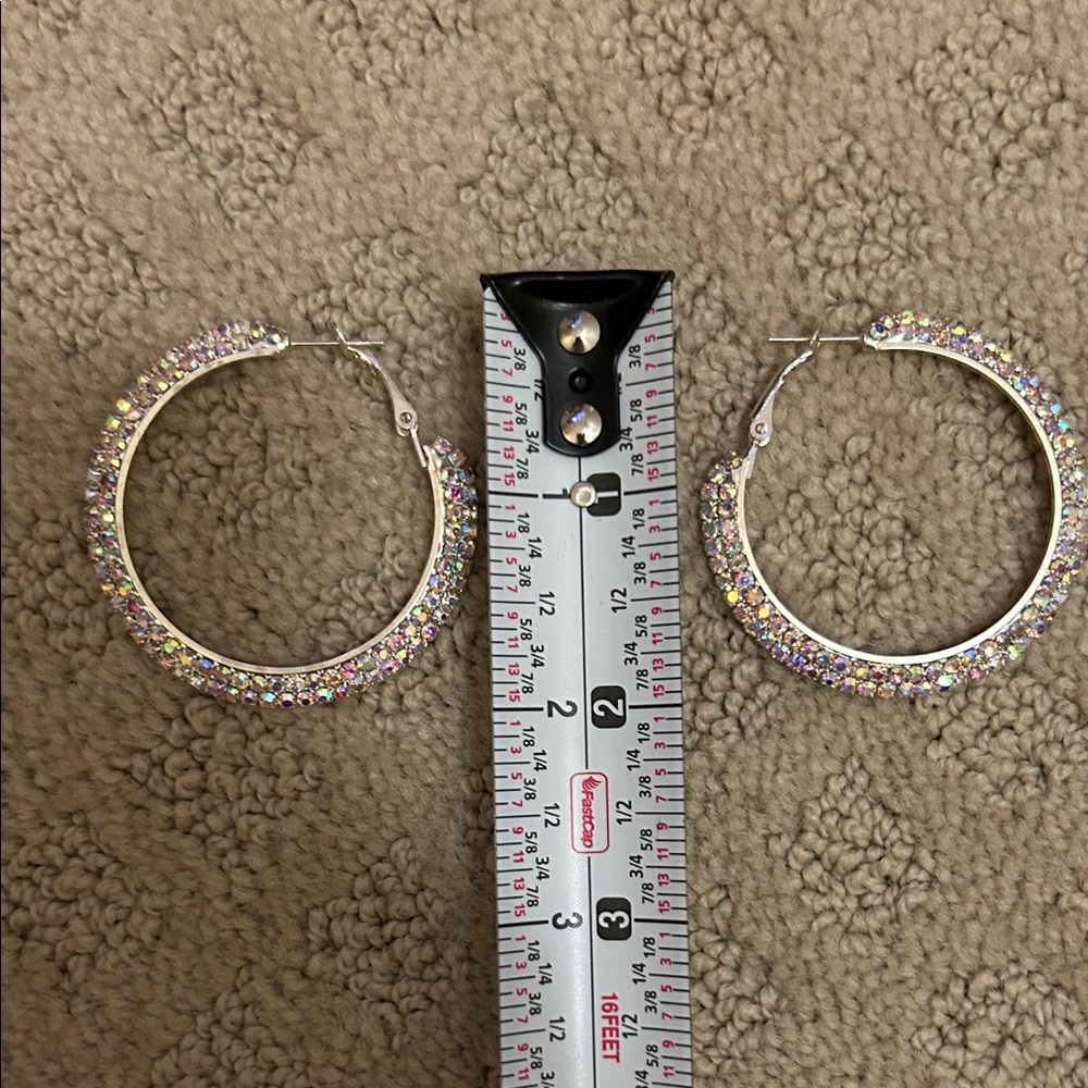 Sparkling Silver and AB Hoop Earrings
